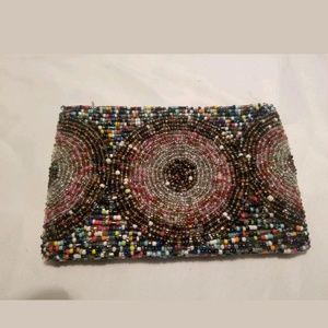 Vintage Multicolor Beaded Zip Wallet Change Purse